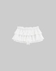 DreamyNerd Rosette Lace-Up Cardigan & Ruffle Mini Skirt Set – Ivory Whimsy