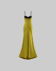 ROVENTE Contrast Bust Satin Flared Maxi Dress