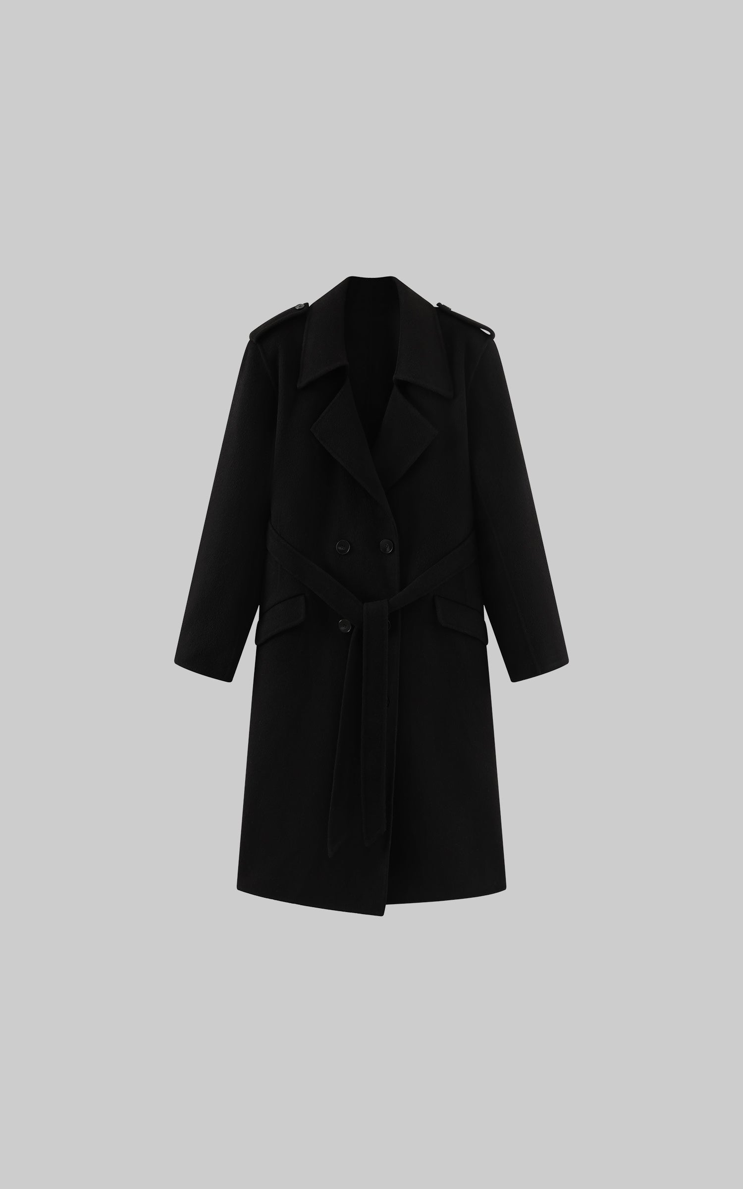 WARDEN EDGE Double Breasted Wool Coat with Belt