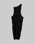 DOINDULGE Asymmetric Draped Maxi Dress with Textured Fabric and Wooden Bead Detail