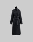 ROVENTE High-Neck Leather Long Coat