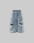 Rase le sol Low-Rise Asymmetric Waist Distressed Denim Pants