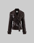 ROVENTE Belted Leather-Look Trench Jacket with Wide Lapels & Double-Breasted Front