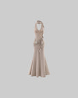 Hydrae Ruched Halter Maxi Dress with Shell Detail