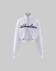 ROVENTE Cropped Zip Jacket and Mini Shorts Set with Embroidered Script Detail and Relaxed Sporty Silhouette