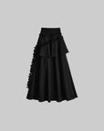 DOINDULGE Ruched Waist Asymmetric Ruffle Plaid Maxi Skirt