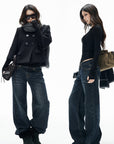 IAMXIAA Low-Rise Vintage Whisker Wash Baggy Wide-Leg Jeans