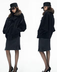 IAMXIAA Fur Collar Oversized Double-Breasted Short Coat
