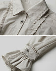 DOINDULGE Ruffled Stand Collar Flared Sleeve Shirt