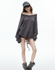 IAMXIAA Off-Shoulder Drawstring Hem Oversized Sweatshirt