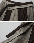 DOINDULGE Tie-Waist Frayed Panel Maxi Skirt