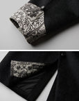 DOINDULGE Fringe-Detail Long Coat with Contrasting Patterned Lining