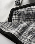 DOINDULGE Structured Fleece-Lined Plaid Jacket with Asymmetric Drape and Braided Closure