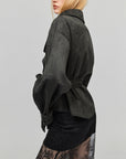 0122stepll Washed Suede Belted Biker Jacket