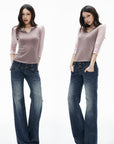 IAMXIAA Colorblock Raglan Sleeve Notch Neck Long Sleeve Top