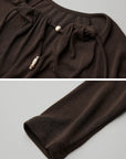 DOINDULGE Ruched Keyhole Maxi Dress in Dark Earth Tone