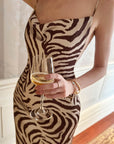 0122stepll Zebra Satin Backless Maxi Dress