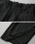 DOINDULGE High-Waist Pleated Pinstripe Wide Leg Trousers