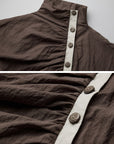 DOINDULGE High Neck Ruched Button T-Shirt