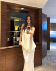 0122stepll Pleated Tube Top & Long Skirt Set