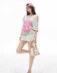IAMXIAA Off-Shoulder Graphic Slouch Tee