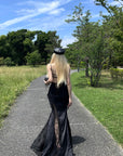 Rase le sol Sheer Lace Paneled Slip Maxi Dress