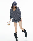 IAMXIAA Oversized Striped Deep Scoop Long Sleeve Top