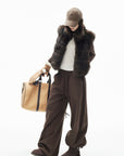 IAMXIAA Chocolate Brown Oversized Collar Fox Fur Sleeveless Vest