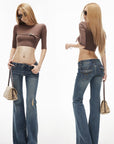 IAMXIAA Buckle Strap Cropped Three-Quarter Sleeve Top