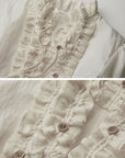 DOINDULGE Ruffled High-Neck Smocked Waist Long Sleeve Blouse