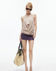 IAMXIAA Low-Rise Belted Micro Mini Skirt in Plum Purple