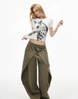 IAMXIAA Layered Waist Button Detail Wide-Leg Barrel Pants