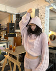 WARDEN EDGE Dusty Pink Cable Knit Hooded Sweater and Shorts Set
