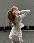 Rase le sol Embroidered Waist Garter Satin Mini Skirt