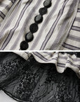 DOINDULGE Striped Square-Neck Fitted Waist Dress with Lace Trim