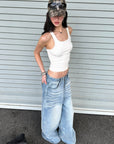 0122stepll Vintage Wash Wide-Leg Denim Pants