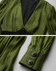 DOINDULGE Robe longue à manches bouffantes, taille corset et col en V