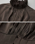 DOINDULGE High Neck Gathered Gothic Flare Sleeve Maxi Dress