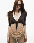 IAMXIAA Tie Front Cropped Knit Top