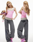 IAMXIAA Layered Camisole & Striped Wide-Leg Pants Set