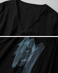 DOINDULGE Asymmetric V-Neck Printed Shirt