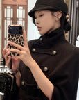 Hydrae Military Inspired Wool Cape Coat With Double Breasted Button Detailing