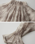 DOINDULGE Gathered High-Neck Botanical Print Long Sleeve Blouse