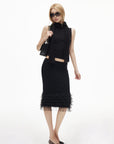 IAMXIAA Sheer Ribbed Knit Cape Sleeve Open Back Cropped Top