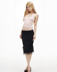 IAMXIAA Layered Tulle Ruffle Hem Low Rise Bodycon Midi Skirt