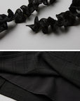 DOINDULGE Ruched Waist Asymmetric Ruffle Plaid Maxi Skirt