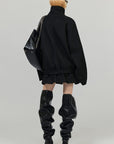 0122stepll Sculpted High Collar Belted Jacket
