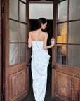 0122stepll Draped Strapless Top & Ruched Maxi Skirt Set