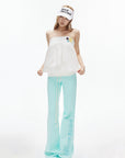 IAMXIAA Mint Script Logo Low-Rise Flared Pants