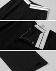 0122stepll Low-Rise Contrast Waist Wide-Leg Pants